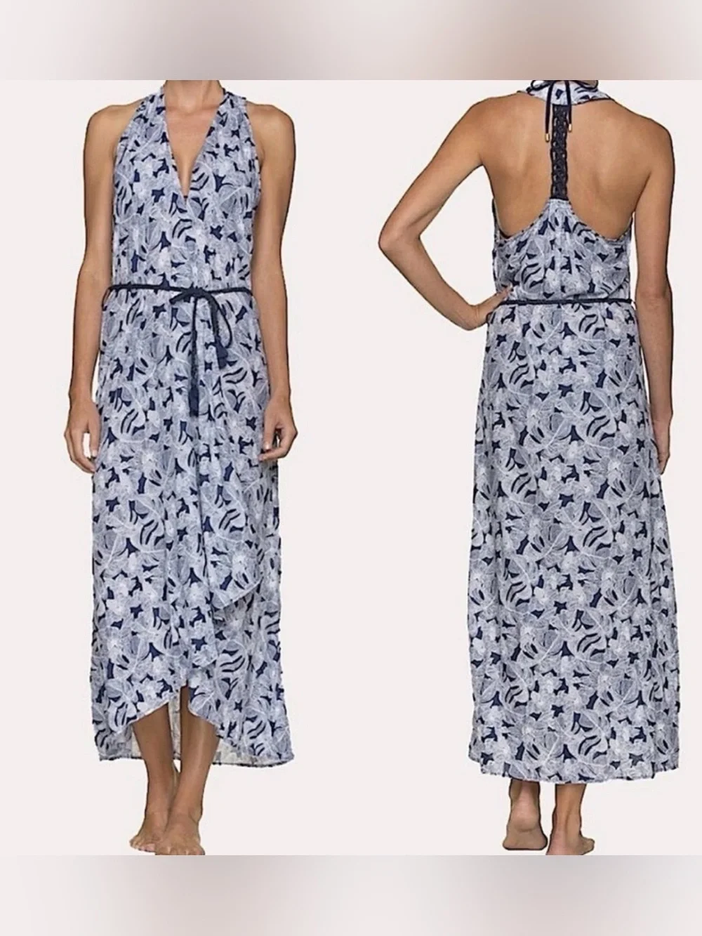 Helen Jon Isla Sol Beach Wrap Kimono Dress Swim Floral Crochet Resort Wear M/L